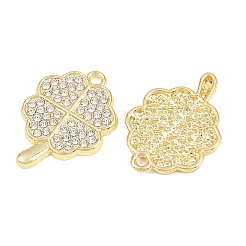 合金ペンダント  クリスタルラインストーン付き  クローバーチャーム  ラックめっき  ゴールドカラー  23x16x2mm  穴：2mm&nbsp;FIND-C095-10G