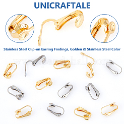 60個 2色 304ステンレススチール クリップオンイヤリング金具  ゴールデン·ステンレス鋼色  16x7.5x10mm  30個/カラー&nbsp;STAS-UN0055-91
