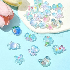 20個 10スタイルの花の透明エポキシ樹脂デコデンカボション  スパンコール付き  混合図形  14~29.5x17.5~24x5~8.5mm  2個/スタイル&nbsp;RESI-FS0001-94