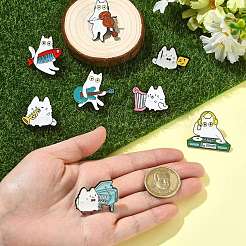猫の形と楽器をテーマにした8つのスタイルのエナメルピン8個。  バックパック用合金ラペルピンバック  ブラック  混合図形  ミックスカラー  20.5~33.5x24~33.5mm  1個/スタイル&nbsp;JEWB-CJ0003-58