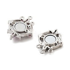 真鍮製マイクロパヴェキュービックジルコニアマグネットクラスプ  カドミウムフリー＆ニッケルフリー＆鉛フリー  黒のシェルと  花  1連  3穴  ブラック  プラチナ  6mm  穴：22x17x7mm&nbsp;KK-C066-08P