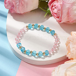 女性用透明アクリル＆ファセットガラスビーズストレッチブレスレット  ピンク  空色  内径：2インチ（5cm）&nbsp;BJEW-JB10627