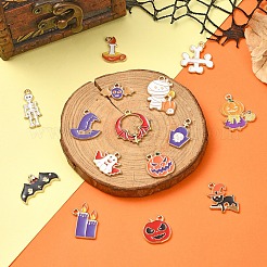 15個15スタイルアロイエナメルペンダント  ハロウィンモチーフ  ライトゴールド  混合図形  11~26x14~23x1~2mm  穴：1.4~2mm  1個/スタイル&nbsp;ENAM-YW0004-38