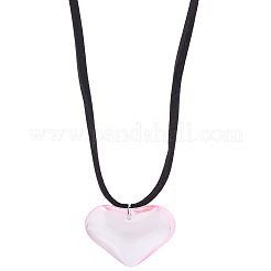 女性用ガラスハートペンダントネックレス1個  ブラックコードネックレス  パールピンク  17.91インチ（45.5cm）&nbsp;NJEW-LP0001-12B