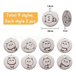 18個9スタイルのステンレススチールペンダント  パンダとフラットラウンド  ステンレス鋼色  20x1mm  穴：1.6mm  2個/スタイル&nbsp;STAS-SZ0002-11