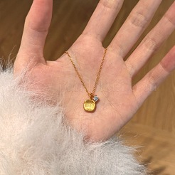 スクエア＆フラットラウンド 925 スターリングシルバー マイクロパヴェキュービックジルコニアペンダントネックレス（女性用）  24KGP本金メッキ  17.32インチ（44cm）&nbsp;NJEW-F338-08G