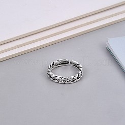 調整可能真鍮製カフ指輪  カーブチェーン  アンティークシルバー  usサイズ8（18.1mm）&nbsp;RJEW-BB70590