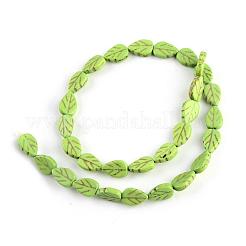 総合的ターコイズビーズ連売り  染め  葉  ライムグリーン  13x9x3.5mm  穴：1mm  約28~29個/連  14.57~14.96インチ（37~38cm）&nbsp;TURQ-S155-13x9mm-3
