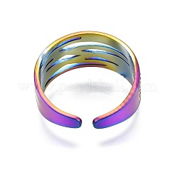 304ステンレススチールのチャンキーワイドカフリング  女性のためのレインボーカラーオープンリング  usサイズ9 1/2(19.3mm)&nbsp;RJEW-N038-102