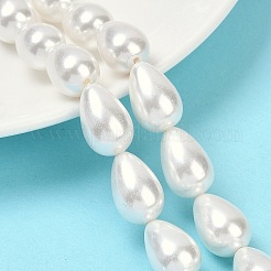 電気メッキシェルパールビーズ連売り  ドロップ  ホワイト  18x12mm  穴：1mm  約23個/連  15.7インチ（40cm）&nbsp;BSHE-O019-05