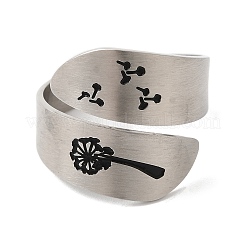 タンポポ 304 ステンレススチール エナメル オープン カフ リング  女性のための  ステンレス鋼色  内径：19mm&nbsp;RJEW-S415-06P