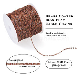 真鍮被覆鉄フラットアズキチェーン  ハンダ付け  スプールで  フラットオーバル  赤銅鉱  2x1.5x0.3mm  約32.81フィート（10m）/ロール&nbsp;CH-TAC0007-01R