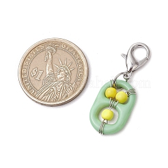 アクリルと合成ターコイズのペンダント装飾  亜鉛合金カニカン付き  ソーダタブ/プルタブ  きいろ  39.5mm&nbsp;HJEW-JM03048-01
