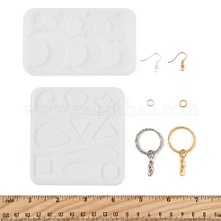DIYジュエリー作りパーツキット  シリコンペンダントモールドを含む  アイアン製キーリング  真鍮のピアスフックと丸カン  プラチナ·ゴールデン  66x107x5mm&nbsp;DIY-FS0008-43