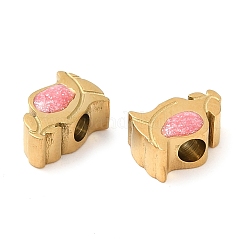 304ステンレススチールビーズ  エナメル  ローズ  18KGP本金メッキ  7.5x5x3.2mm  穴：1.8mm&nbsp;STAS-E198-01G