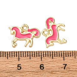 合金エナメルチャーム  ユニコーンチャーム  ゴールドカラー  ショッキングピンク  10.5x14.5x1.5mm  穴：1.2mm&nbsp;FIND-H051-10G