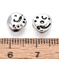 テクスチャ加工されたチベット風合金ビーズ  フラットラウンド  アンティークシルバー  7.5x8x4mm  穴：1.6mm  約555個/500g&nbsp;PALLOY-N187-08AS