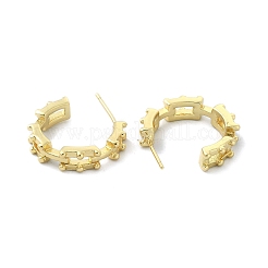 ラックメッキ真鍮中空長方形スタッドピアス  女性用ハーフフープピアス  鉛フリー＆カドミウムフリー  18KGP本金メッキ  20.5x5mm&nbsp;EJEW-Q780-07G