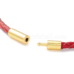 女性のための編みこみの革コードブレスレット  ゴールドカラー  レッド  7-5/8インチ（19.3cm）&nbsp;BJEW-C009-01A