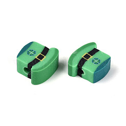 聖パトリックの日の手作りポリマークレイビーズ  帽子  ミディアムシーグリーン  8.5~9.5x9.5~10.5x4~4.5mm  穴：2mm&nbsp;CLAY-T023-21