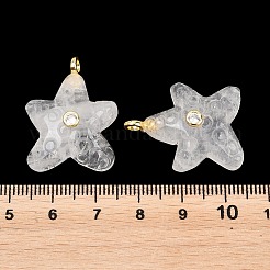天然石クオーツクリスタルペンダント  真鍮製のマイクロパヴェクリアキュービックジルコニア金具を使用したヒトデのチャーム  27~28.5x21~21.5x8.5~9mm  穴：3mm&nbsp;X-G-H353-01G-02