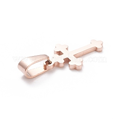 イオンプレーティング（IP）304ステンレスペンダント  レーザー切断  クロス  ローズゴールド  19x11.5x1.5mm  穴：3.5x7mm&nbsp;STAS-L216-30RG