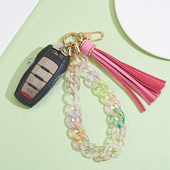 チェーンリンクリストレットキーチェーン  アクリル ブレスレット タッセル キーホルダー  合金パーツ  ピンク  28cm&nbsp;HJEW-SW00014-06