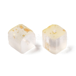 金色のグリッターパウダー入りフロストガラスビーズ  ツートン  キューブ  レモンシフォン  8x8x8mm  穴：1.5mm&nbsp;X1-DGLA-NH001-8mm-01A