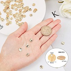 真鍮製チャーム  フラットラウンド  ゴールドカラー  8x0.7mm  穴：1mm  100個/箱&nbsp;KK-PH0035-58G