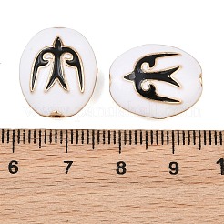 真鍮製エナメルビーズ  鳥の模様を持つオーバル  18KGP本金メッキ  ブラック  18x15x7.5mm  穴：1.8mm&nbsp;KK-CBA7BFE-01G-01