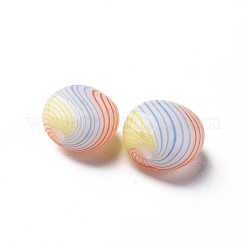 手作りの吹きガラスドームビーズ  縞模様  フラットラウンド  レッドオレンジ  15~16x9~10mm  穴：0.8~1mm&nbsp;X-GLAA-T012-50B