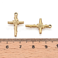 304ステンレスペンダント  イオンプレーティング（ip）  ローズチャーム付きクロス  18KGP本金メッキ  21x13x2mm  穴：1mm&nbsp;STAS-N109-35G
