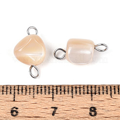 天然貝殻のナゲットコネクターチャーム  304ステンレススチールダブルループ付き  砂茶色  ステンレス鋼色  11~15.5x7~12x3.5~12mm  穴：1.5~2.2mm&nbsp;STAS-D378-22P