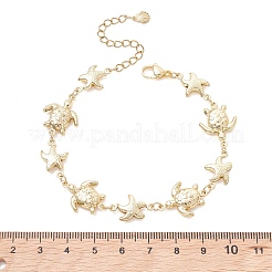 女性用304ステンレススチールリンクチェーンブレスレット  カメとヒトデ  ゴールドカラー  7.44インチ（18.9cm）&nbsp;BJEW-JB13688