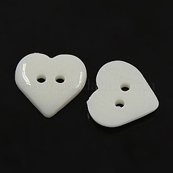 服装デザイン用アクリル縫い付け用ボタン  ハートのボタン  2穴  染め  ホワイト  14x14x3mm  穴：1mm&nbsp;X-BUTT-E085-B-01
