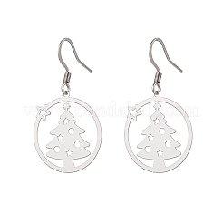 クリスマスツリー付きリング 201 ステンレススチール ダングルイヤリング  ステンレス鋼色  35.5x20.5mm&nbsp;EJEW-JE06578