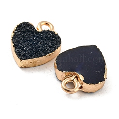 金色の亜鉛合金のチャームを持つ樹脂  ハート  ミッドナイトブルー  12x15mm&nbsp;RESI-CJC0009-04E