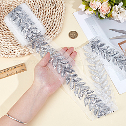 5ヤードのポリエステルとプラスチックの刺繍リボン  葉  衣服の装飾用  銀  2-3/4インチ（70mm）&nbsp;OCOR-CY0003-25