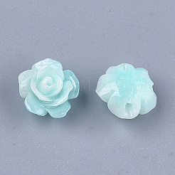 合成サンゴビーズ  染め  花  淡いターコイズ  10x10x6mm  穴：1mm&nbsp;CORA-S026-21A-10
