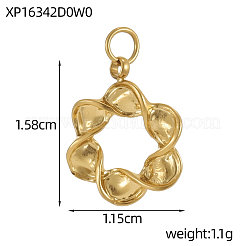 304ステンレススチールチャーム  イオンプレーティング（ip）  ねじれた花のフープチャーム  14KGP本金メッキ  15x11mm  穴：2mm&nbsp;SA-OY001-02G