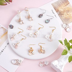DIYフラワードロップピアス作成キット  ナチュラルシェルペンダントを含む  合金カボション & ペンダント  真鍮と鉄のスタッド イヤリングのパーツとフック  プラスチックパールビーズ  プラチナ·ゴールデン  6~28x6~19x0.6~9mm  穴：1~3mm&nbsp;DIY-SZ0009-77
