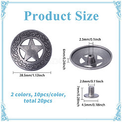 20色合金リベット2個  セミチューブラーリベット  フラットラウンド  テキサススター  ミックスカラー  28.5x6mm  穴：2.5mm  10個/カラー&nbsp;DIY-CA0007-29