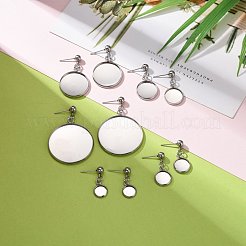 変色しない18個9サイズの304ステンレススチールスタッドピアスセッティング  ステンレス鋼色  45mm  ピン：0.9mm  トレイ：8mm / 10mm / 12mm / 14mm / 16mm / 18mm / 20mm / 25mm / 30mm  18個/箱&nbsp;STAS-LS0001-11P