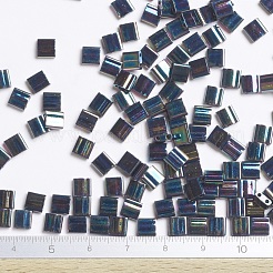 MIYUKIティラビーズ  日本製シードビーズ  2穴  （tl455)メタリック多彩なブルーアイリス  5x5x1.9mm  穴：0.8mm  約118個/10g&nbsp;X-SEED-J020-TL455