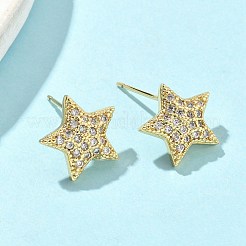 スター真鍮マイクロパヴェクリアキュービックジルコニアスタッドピアス  パヴェクラスターイヤリング  鉛フリー＆カドミウムフリー  長持ちメッキ  18KGP本金メッキ  12.5x13.5mm&nbsp;EJEW-A132-16G