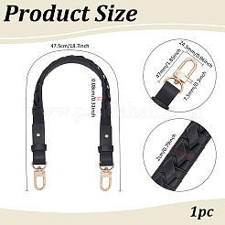 黒のマイクロファイバー合成皮革バッグハンドル  金属の留め金付き  ライトゴールド  475x20x8mm&nbsp;WH0816-033LG