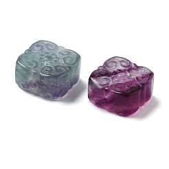 天然の蛍石ビーズ  花が彫られた正方形  14x14x7.5mm  穴：0.8mm&nbsp;G-M088-03