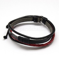 トレンディなユニセックスカジュアルスタイルマルチ連ワックスと革紐ブレスレット  ミックスカラー  64mm&nbsp;BJEW-L295-M