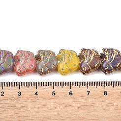 プリントガラスビーズ焼付塗装ガラスビーズ連売り  ゴールドライン入り  鳥  ミックスカラー  14~14.5x16x7.5~8mm  穴：1.1mm  約28個/連  13.98''（35.5センチメートル）&nbsp;GLAA-F133-05