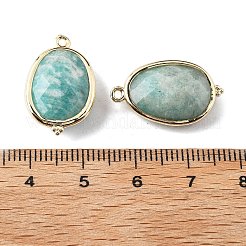 天然アマゾナイトのファセットオーバルコネクタチャーム  真鍮パーツ  ゴールドカラー  ラックめっき  22x13.5x6mm  穴：1.4mm&nbsp;G-H323-02G-12